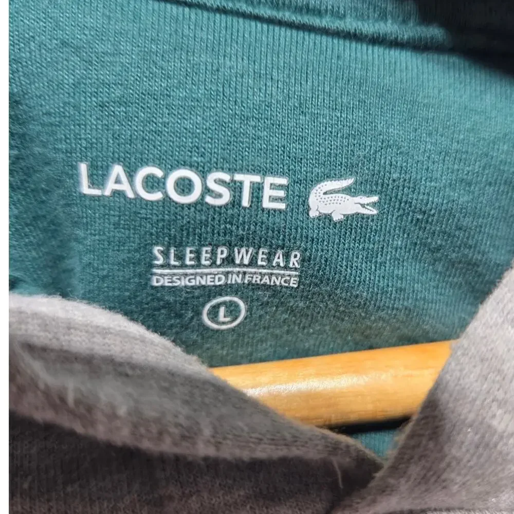 Lacoste Sleepwear Men's Hooded Sweatshirt Green Blue & Gray Size Large